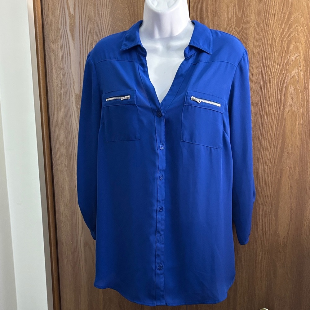 🎉 AB Studio Cobalt Blue Button-Down Blouse